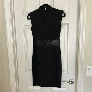 ANTONIO MELANI Black Sheath Midi Dress V-Neck Sleeveless Sz 0